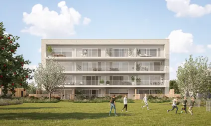 Geel Laar appartementen zuidgerichte terrassen wandelen mensen groen park bomen