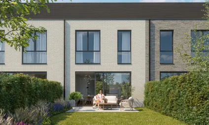 Broechem Kapelstraat groene buurt woningen zadeldaken bomen tuin terras gezellig