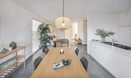 Boechout Zuiderdal Cuisine salon manger Intérieur moderne et confortable avec beaucoup de lumière naturelle