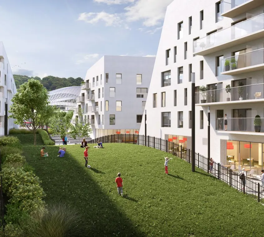 Tuin tussen appartementen