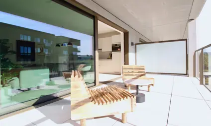 Appartement Waterzicht (Vilvoorde) met 2 slaapkamers - foto van terras half zicht over water