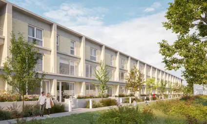 Tijl Uilenspiegel woningen linkeroever groen Antwerpen gras bomen terras