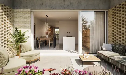 Tijl Uilenspiegel appartementen linkeroever groen Antwerpen interieur keuken eetruimte eettafel terras A4.1.2 3 slaapkamers