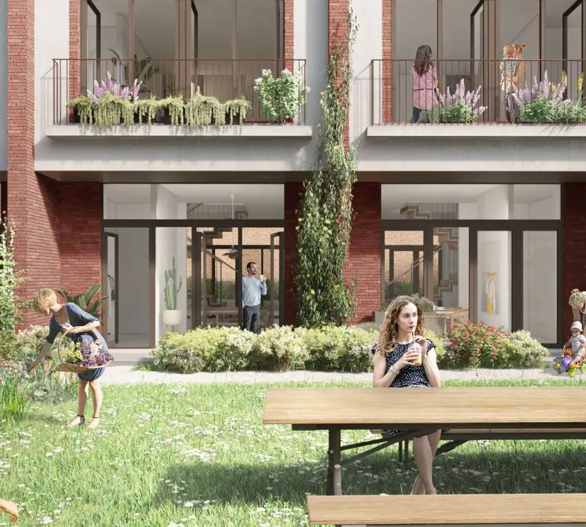 Jardin commun avec banc de pique-nique