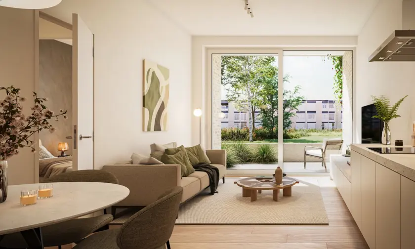 Tijl Uilenspiegel appartementen linkeroever groen Antwerpen interieur A2.01 1 slaapkamer